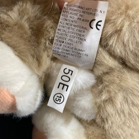 Dakin "tulip tickle bunny" tan plush rabbit holding flowers, wired lop ears 12" - Picture 8 of 10